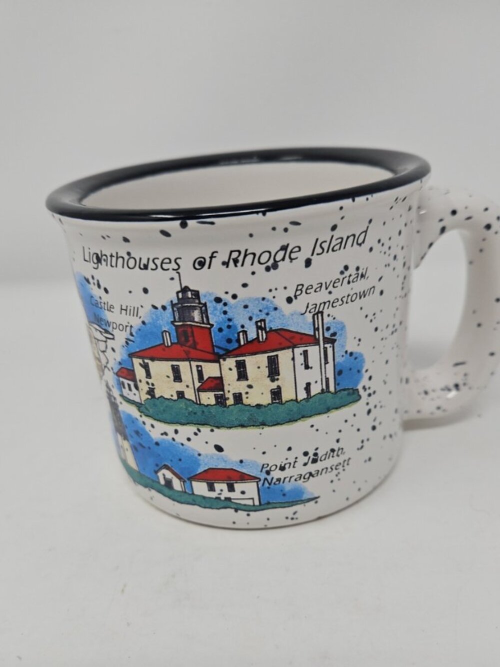 Vintage Souvenir Coffee Tea Mug Lighthouses of Rhode Island Speckle Glaze Heavy